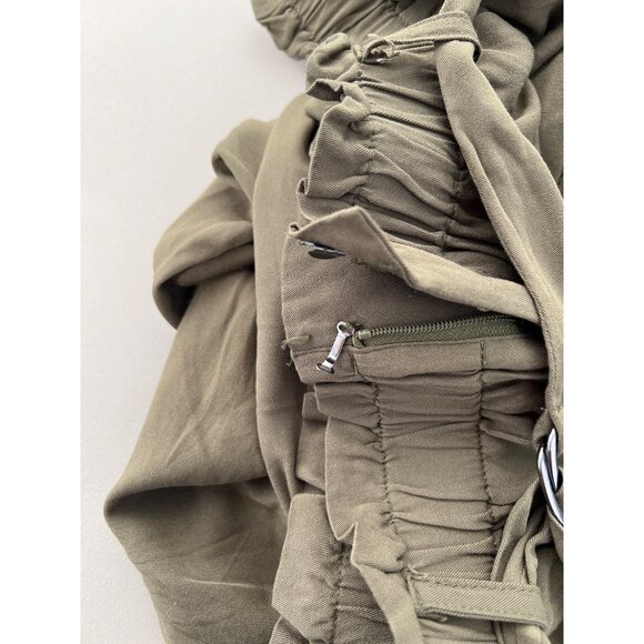 Abound Paperbag Waist Pants Size XL Olive Green High Waist Green Rayon Relaxed - Picture 5 of 10
